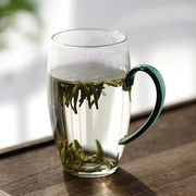 玻璃绿茶杯专用高级茶杯，大容量带把手防烫耐热家用办公喝茶泡茶杯