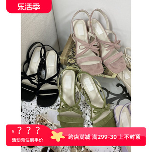 日系24夏季气质中跟3色凉鞋甜美细带组合蝴蝶结，粗跟舒适女鞋