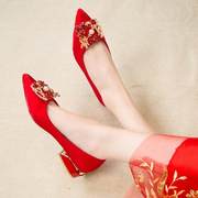 新娘回门鞋平时可穿婚宴敬酒鞋结婚穿的红色鞋女低跟秀禾服孕妇鞋