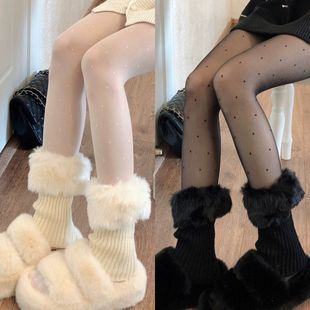 兔毛靴套腿套女秋冬日系Lolita条纹堆堆袜小腿袜加厚保暖白色袜套