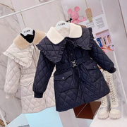 女童棉衣外套2023儿童冬季毛领韩版中长款棉服秋冬装加绒棉袄