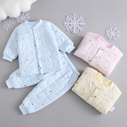 婴儿冬装棉衣套装保暖1夹棉加厚0-2岁新生宝宝纯棉棉袄外套秋冬季