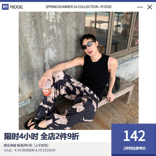 r1dge小众满印迷彩水洗牛仔裤，男女不规则宽松直筒，休闲垂感长裤