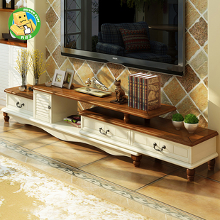 可伸缩美式乡村电视柜，茶几组合实木，地中海风格小户型客厅烤漆地柜