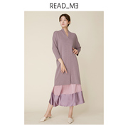 readme读我女士羊毛羊绒，立领宽松v领灰紫显瘦针织连衣裙80297746
