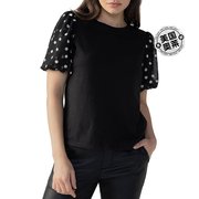 sanctuaryDream State 女式圆点透明袖 T 恤 - 黑色/波点 美国