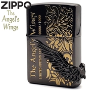 日本 zippo打火机天使之翼 黑色花纹男士礼物1000个限定款