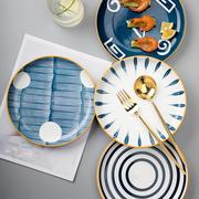 日式釉下彩陶瓷盘子菜盘套装组合家用碟子创意餐具牛排西餐盘