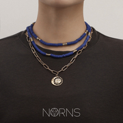 norns波西米亚民族风克莱因，蓝彩色软陶混搭贝壳，恶魔之眼多层项链