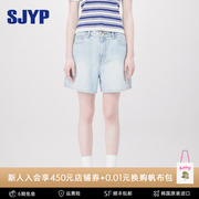 SJYP韩国潮牌牛仔短裤女夏季浅蓝色夏季阔腿短裤女