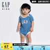 gap婴儿2024夏季纯棉撞色信封领短袖，连体衣儿童装爬服505556