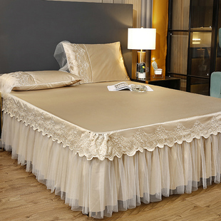 欧式床裙式床罩纯色刺绣蕾丝，纱花边床单1.5米1.8x2.0床套夏季防滑