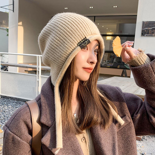 冬季帽子女韩版保暖护耳毛线帽冬天加绒百搭时尚针织包头堆堆帽潮