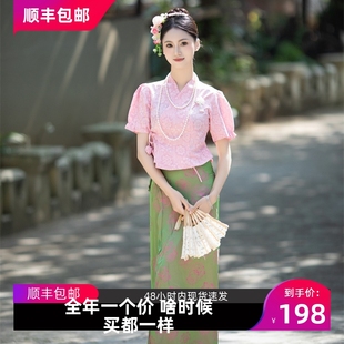 沙芭利粉紫色新中式国风，傣族服装现代改良款民族风套装