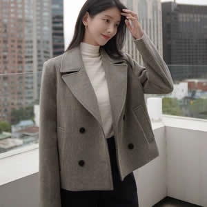 直邮韩国东大门女装，2023年秋季气质双排扣毛呢，短外套