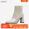JOOC玖诗方头粗高跟短女靴2024春季漆皮气质时装靴大气短筒靴6256