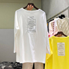 纯棉长袖t恤女2022年秋季宽松中长款韩版后背标签，个性纯色上衣潮