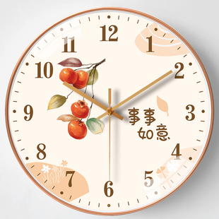 中国风钟表现代简约静音，时钟挂墙装饰家用石英钟，客厅卡通创意挂钟