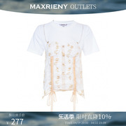 奥莱maxrieny假两件绣花蕾丝拼接t恤夏精致复古感上衣