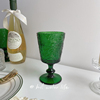 法式浮雕ins风圣诞节祖母绿红酒杯，复古玻璃杯中古高脚杯饮料水杯