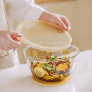 树可橘猫玻璃碗耐高温沙拉碗大汤碗盆家用水果碗可爱带盖透明面碗