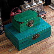 竹木实木带锁长方形木箱首饰绿色收纳小木盒桌面整理木盒子竹