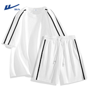 回力情侣运动套装夏季跑步健身专用短袖短裤白色吸汗速干篮球衣A