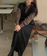 韩国大码女装2023冬装时尚V领系扣时尚宽松长款针织马甲