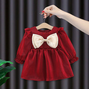 一612月婴儿裙子冬款1-3岁女童，洋气连衣裙春秋款，2宝宝红色公主裙
