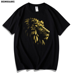 红韩狮子王T恤卡通手绘个性动物印花短袖 纯棉宽松加大欧美风男款