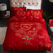 可爱四件套婚庆床品套件，大红色被套简约喜庆床单，纯棉新婚床上用品