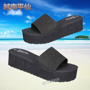 越南平仙拖鞋女外穿夏时尚凉拖坡跟松糕厚底一字拖防滑中跟沙滩鞋