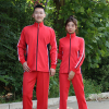 中国红安体育秋冬男女套装广场舞团体运动服情侣三件套