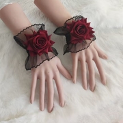 干枯玫瑰~洛丽塔黑色蕾丝手腕套手袖女黑色玫瑰花朵礼服舞蹈饰品