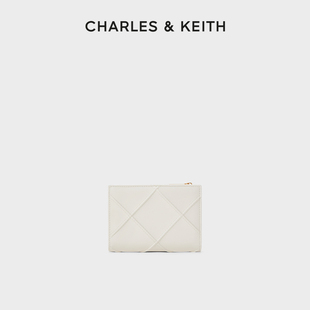 charles&keith24夏季ck6-10681128绗缝，菱格多卡位短款钱包女