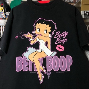 bettyboop贝蒂娃娃卡通潮流短袖，t恤原宿风大气紫宽松男女五分袖