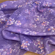 布久以逅紫色碎花苎麻印花改良旗袍面料夏季薄连衣裙布料  梦雅