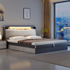 床现代简约2米主卧双人床，带夜光灯高箱储物床，1.8米抽屉收纳床婚床