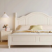 曲美家居实木床美式床1.5米现代简约双人公主，床白色1.35床架