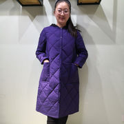 YUN韫2020冬季女装带帽双色打格长棉衣女 韩版加厚女棉服1826