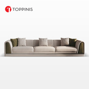 toppinis轻奢别墅全真皮沙发头层牛皮，大户型客厅意式极简直排沙发