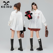 keiko甜美风印花白色衬衫女2024春季韩系少女，感外穿内搭长袖上衣