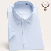 十米布夏季(布夏季)衬衫，男短袖竹纤维商务扣领蓝白条纹抗皱易打理(易打理)职业衬衣