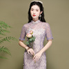 2023夏装优雅名媛，性感紫色蕾丝，改良旗袍裙子中国风连衣裙