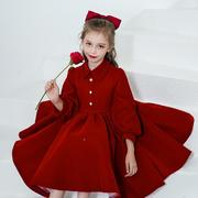儿童礼服春款红色钢琴演奏公主裙女童花童婚礼小女孩礼服春季