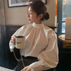 韩国chic极简主义气质立领后背，单排扣设计宽松灯笼袖衬衫上衣女