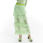 掉髦原创设计|绿色多层设计感超长款针织可内搭可外穿花边裙