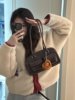 韩国小众多口袋保龄球包包女2024复古油蜡皮通勤手提单肩包