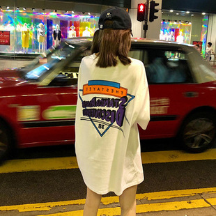 中长款短袖t恤女2024韩版百搭嘻哈hiphop上衣酷帅气街头