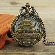 北京系列旅游纪念怀表 大号复古翻盖怀表 项链款大数字手表 
